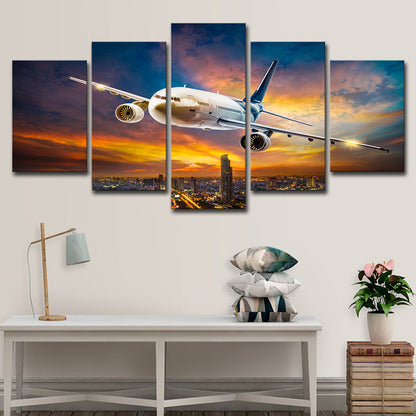 Vivolux | Sunset Glow Cityscape Wanddecoratie Slaapkamer Vliegtuigafdruk Canvas Kunst in Wit, Meerdere Stukken