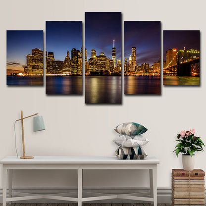 Vivolux | Brooklyn Bridge Wandkunst Deko für Zuhause Nachthimmel Stadtlandschaft Leinwand in Schwarz, Mehrteilig