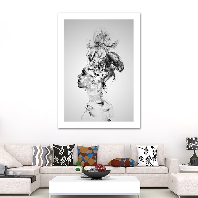 Vivolux | Graue Rauch Wandkunst Frau Form Modernismus Texturierte Leinwanddruck für Schlafzimmer