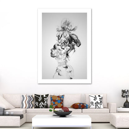 Vivolux | Graue Rauch Wandkunst Frau Form Modernismus Texturierte Leinwanddruck für Schlafzimmer