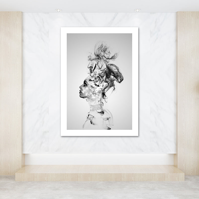 Vivolux | Graue Rauch Wandkunst Frau Form Modernismus Texturierte Leinwanddruck für Schlafzimmer