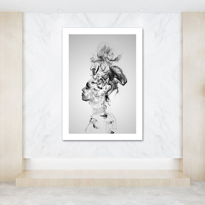 Vivolux | Graue Rauch Wandkunst Frau Form Modernismus Texturierte Leinwanddruck für Schlafzimmer