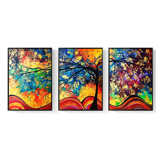 Vivolux | Baum Wandkunst Druck Modern Verzaubernd Abstrakte Malerei Leinwand in Gelb und Blau