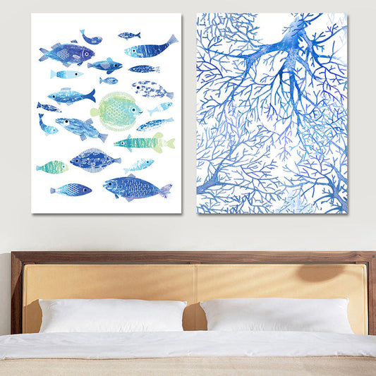 Vivolux | Tropische Unterwasserwelt Kunstdruck Blau Wohnzimmer Wanddekoration, Texturierte Oberfläche
