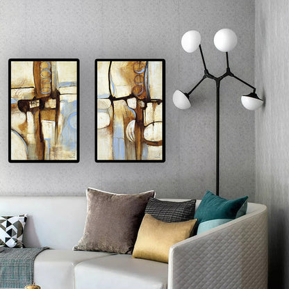 Vivolux | Moderne Wandkunst Braun und Blau Abstraktes Muster Leinwanddruck für Wohnzimmer