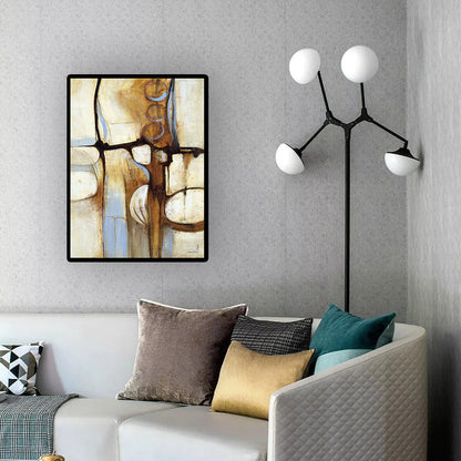 Vivolux | Moderne Wandkunst Braun und Blau Abstraktes Muster Leinwanddruck für Wohnzimmer