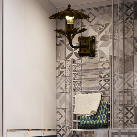 Vivolux | 1 Glühbirne gewellter Wandleuchtenlampe Retro-Stil Rostmetallische Leuchte mit Blattdekoration für Flur