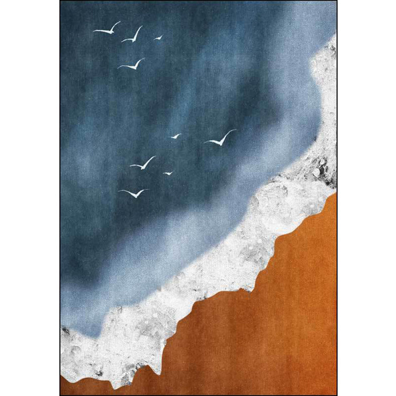 Vivolux | Braun und blauer zeitgenössischer Teppich Polyester Geographie Muster Teppich waschbar rutschfeste Rückseite Teppich für Wohnzimmer