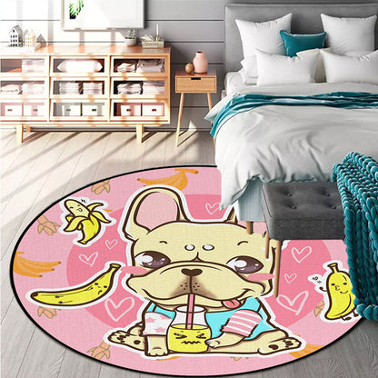 Vivolux | Schöner Kinderteppich in Pink und Gelb Tier Hund Banane Ballon Muster Teppich Polyester Waschbar Teppich für das Kinderzimmer