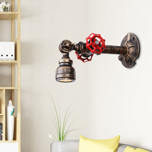 Vivolux | 1 Glühbirne Wandlampe Industrie Wasserrohr Schmiedeeisen Wandmontierte Lampe mit Ventil Design in Bronze Finish