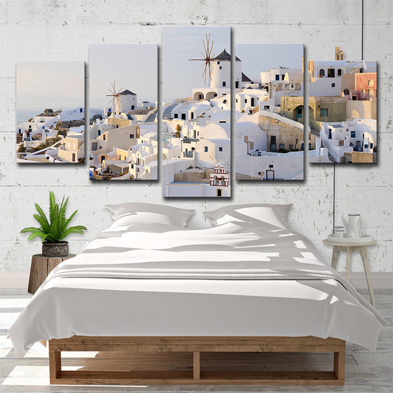Vivolux | Weiße Santorini Häuser Wandkunst Mehrteilig Global Inspiriert Schlafzimmer Leinwanddruck