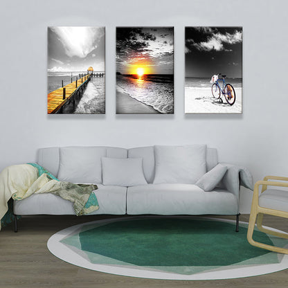 Vivolux | Tropix Strand Seascape Wandkunst Set Grau und Gelb Texturiertes Canvas für Hausinterieur