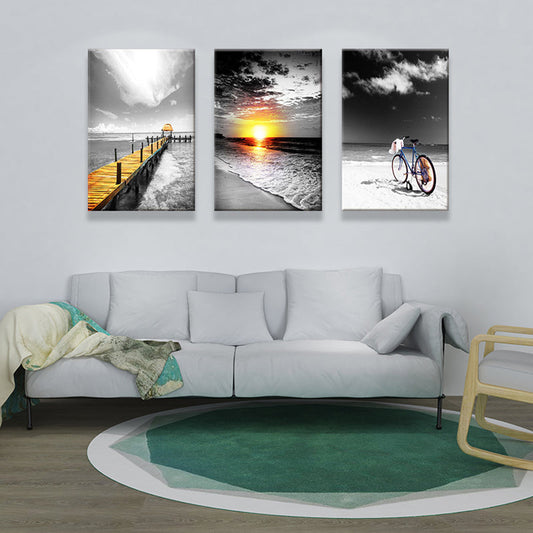 Vivolux | Tropix Strand Seascape Wandkunst Set Grau und Gelb Texturiertes Canvas für Hausinterieur