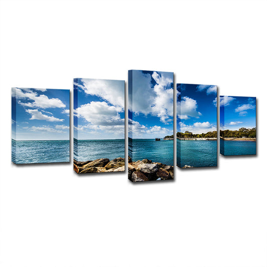 Vivolux | Tropics Brook Island Seascape Leinwand Blau Mehrteiliges Wandkunst für Schlafzimmer