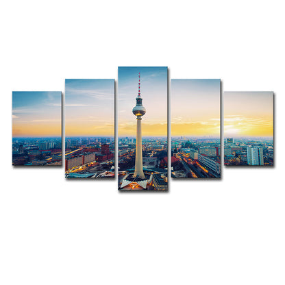 Vivolux | Gelbes Sundown Stadtbild Leinwandkunst Berlin Fernsehturm Global Inspiriert Mehrteilig Wanddekoration