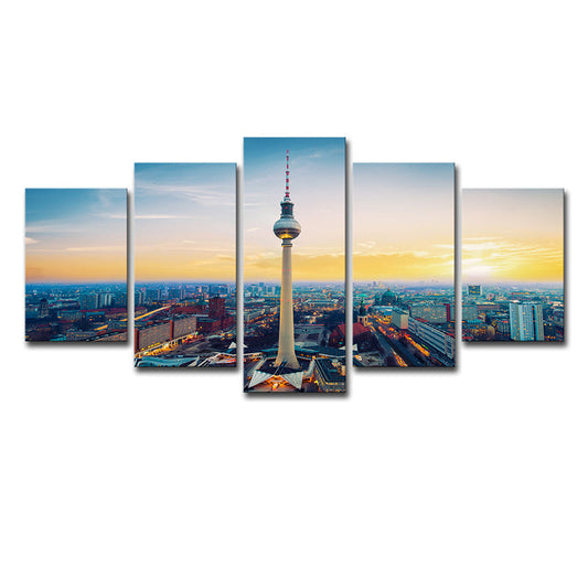 Vivolux | Gelbes Sundown Stadtbild Leinwandkunst Berlin Fernsehturm Global Inspiriert Mehrteilig Wanddekoration