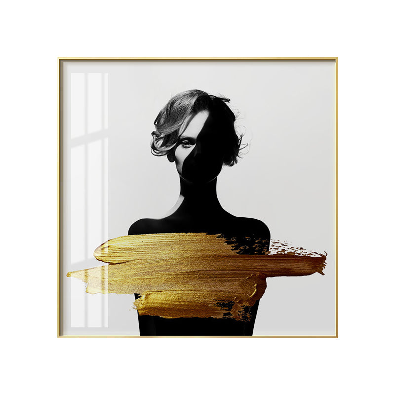 Vivolux | Frauenfigur Leinwand Moderner Stil Texturiertes Mädchen Schlafzimmer Wandkunst Druck in Dunkler Farbe