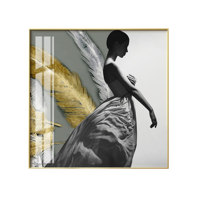 Vivolux | Frauenfigur Leinwand Moderner Stil Texturiertes Mädchen Schlafzimmer Wandkunst Druck in Dunkler Farbe