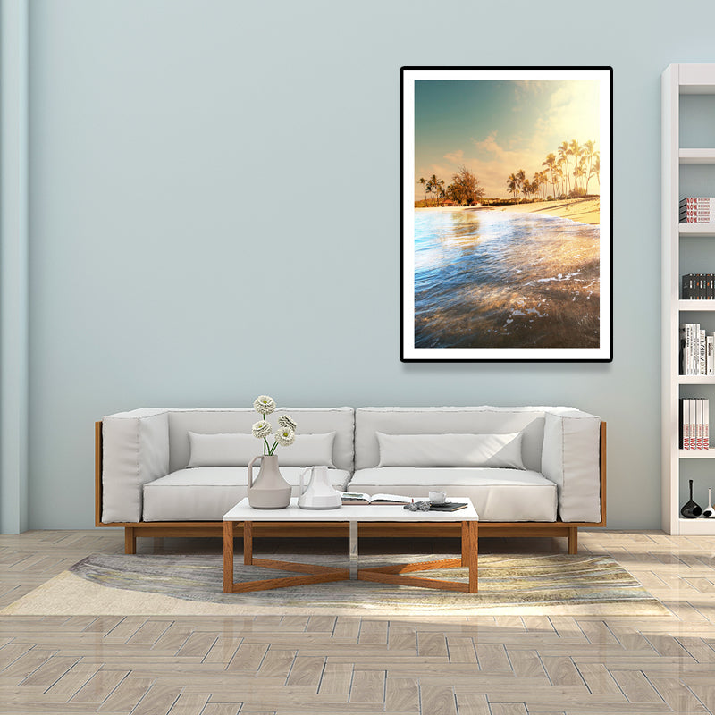 Vivolux | Strandlandschaft Kunstdruck Tropix Schöner Palmenbaum und Sonnenlicht Wanddeko in sanften Farben