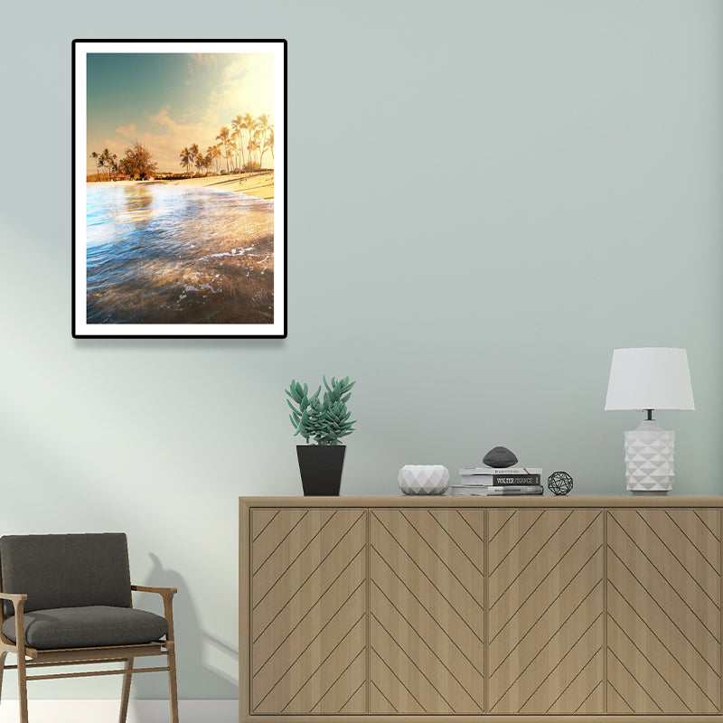 Vivolux | Strandlandschaft Kunstdruck Tropix Schöner Palmenbaum und Sonnenlicht Wanddeko in sanften Farben