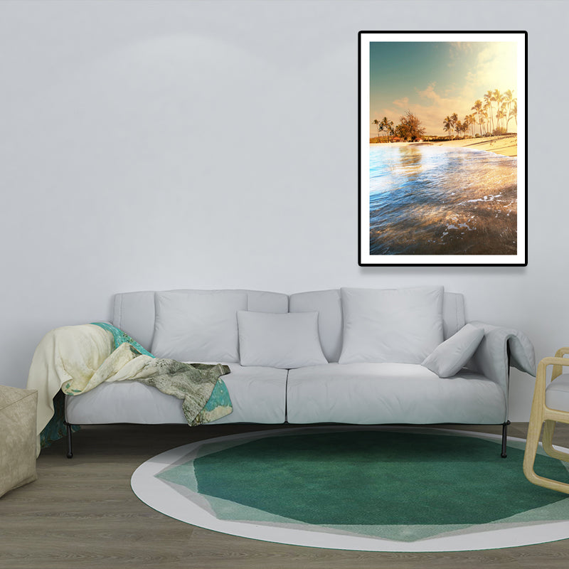 Vivolux | Strandlandschaft Kunstdruck Tropix Schöner Palmenbaum und Sonnenlicht Wanddeko in sanften Farben