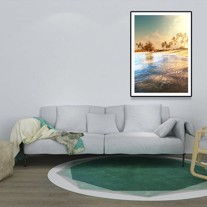 Vivolux | Strandlandschaft Kunstdruck Tropix Schöner Palmenbaum und Sonnenlicht Wanddeko in sanften Farben