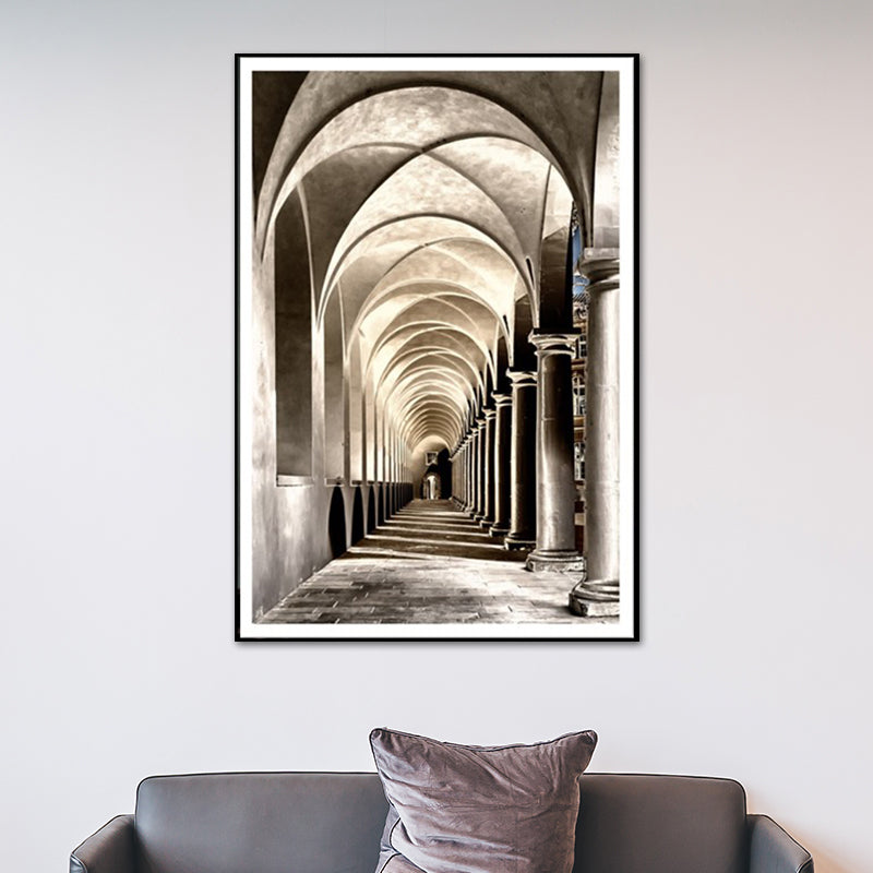 Vivolux | Fortress Boogvormige Weg Canvas Print Textuur Hedendaagse Gang Wanddecoratie in Grijs