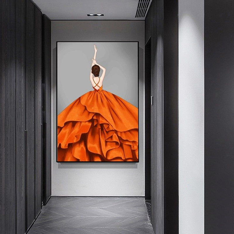 Vivolux | Gelbes Ballerina-Leinwand-Wandkunst Texturiert Nordischer Stil Mädchen Schlafzimmer Wanddekoration