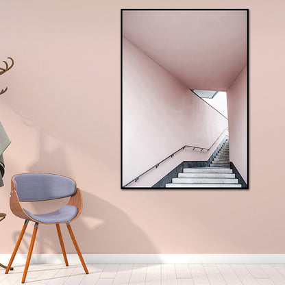 Vivolux | Rosa Treppen Eingang Leinwanddruck Architektur Nordic Stil Texturiertes Wandkunst