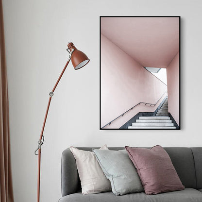 Vivolux | Rosa Treppen Eingang Leinwanddruck Architektur Nordic Stil Texturiertes Wandkunst