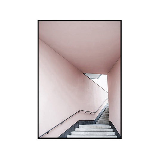 Vivolux | Rosa Treppen Eingang Leinwanddruck Architektur Nordic Stil Texturiertes Wandkunst