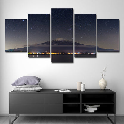 Vivolux | Mount Fuji Sternennacht Wanddekoration auf schwarzem Canvas Hergestellte Wandkunst für Zimmer, Mehrteilig