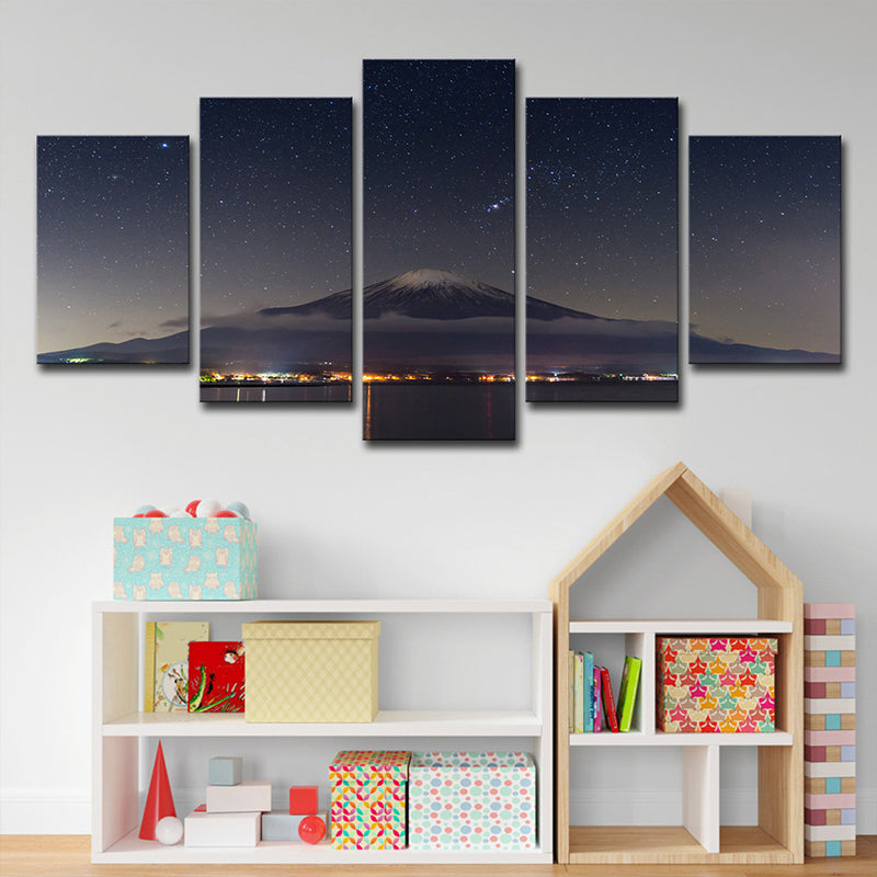Vivolux | Mount Fuji Sternennacht Wanddekoration auf schwarzem Canvas Hergestellte Wandkunst für Zimmer, Mehrteilig