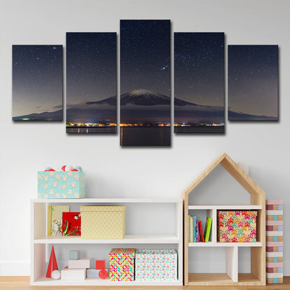 Vivolux | Mount Fuji Sternennacht Wanddekoration auf schwarzem Canvas Hergestellte Wandkunst für Zimmer, Mehrteilig