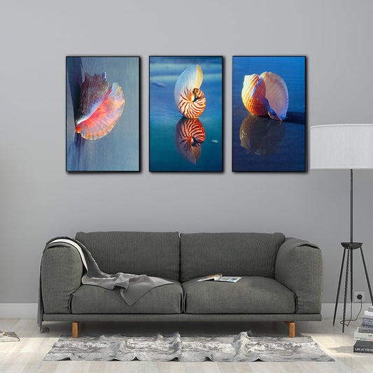Vivolux | Foto Gedruckte Muschel Leinwand Wandkunst für das Wohnzimmer, Blau und Pink, Set von 3