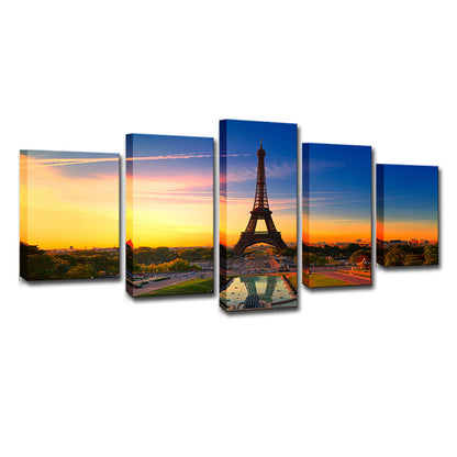Vivolux | Fotografie Globale Inspirierte Wandkunst mit dem Eiffelturm und Abendglühen Landschaft, Blau