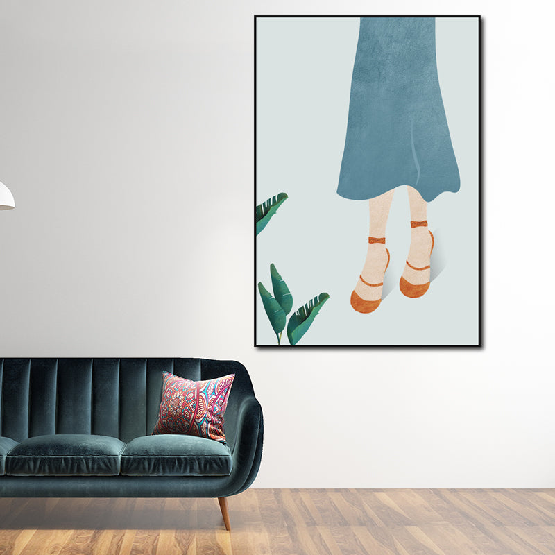 Vivolux | Gelbes Nordisches Stil Leinwand Kunst Frau mit weitem Hut Wanddekoration für Mädchen Schlafzimmer