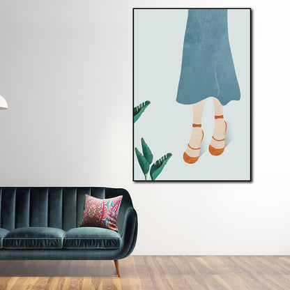 Vivolux | Gelbes Nordisches Stil Leinwand Kunst Frau mit weitem Hut Wanddekoration für Mädchen Schlafzimmer