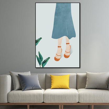 Vivolux | Gelbes Nordisches Stil Leinwand Kunst Frau mit weitem Hut Wanddekoration für Mädchen Schlafzimmer