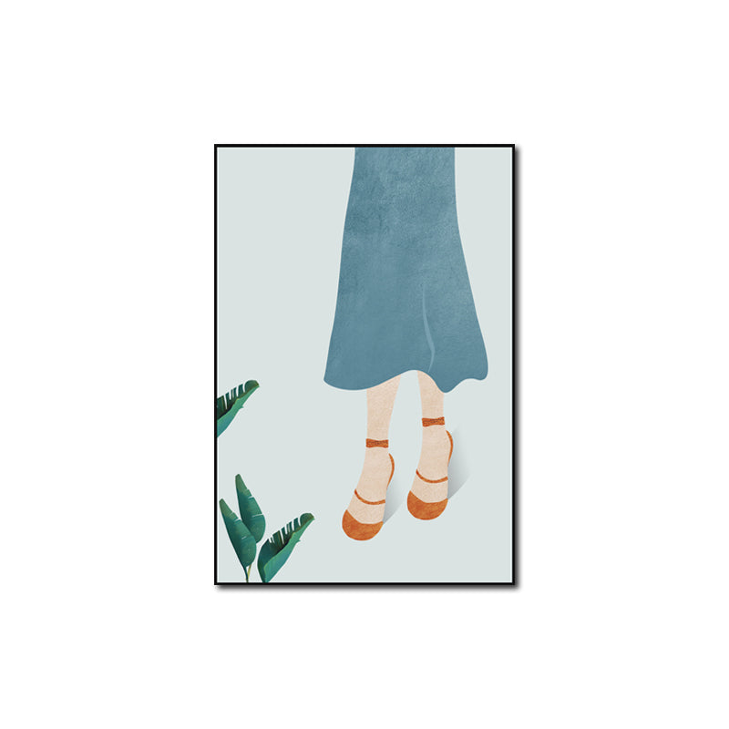 Vivolux | Gelbes Nordisches Stil Leinwand Kunst Frau mit weitem Hut Wanddekoration für Mädchen Schlafzimmer