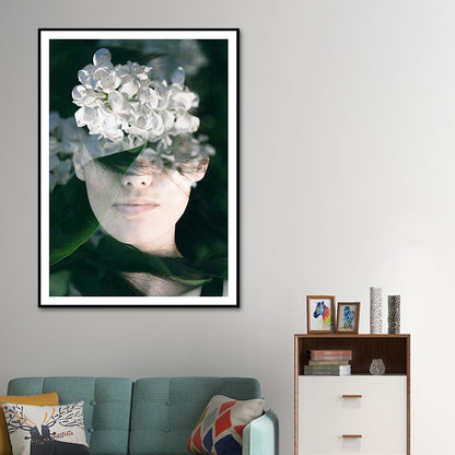 Vivolux | Fotografie Frau und Blumen Leinwand Wandkunst für das Mädchenzimmer, Grün und Weiß
