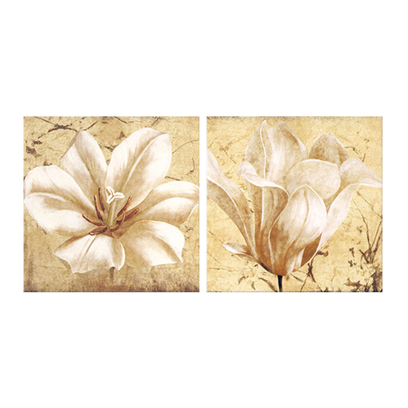 Vivolux | Gelbes Blumenmalerei-Leinwanddruck Stillleben Modernes Wandkunst-Set für das Wohnzimmer