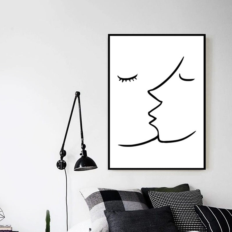 Vivolux | Textured Two Kissing Characters Painting Skandinavischer Stil Leinwand Wandkunst Druck