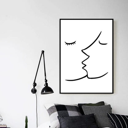 Vivolux | Textured Two Kissing Characters Painting Skandinavischer Stil Leinwand Wandkunst Druck