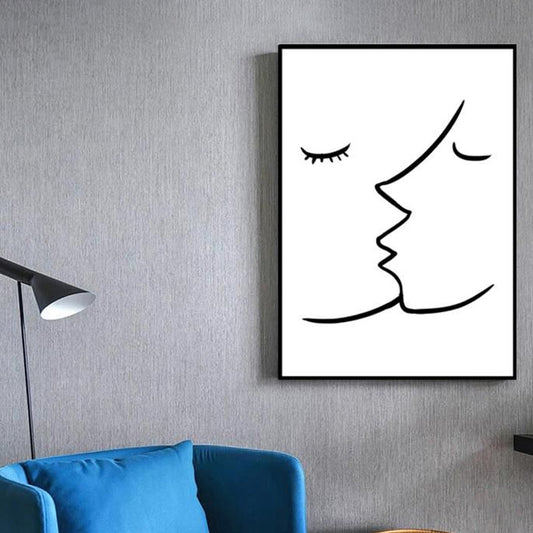 Vivolux | Textured Two Kissing Characters Painting Skandinavischer Stil Leinwand Wandkunst Druck