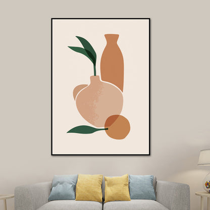 Vivolux | Illustration Still Life Topf Leinwandkunst für das Wohnzimmer, Orange und Weiß, Texturiert