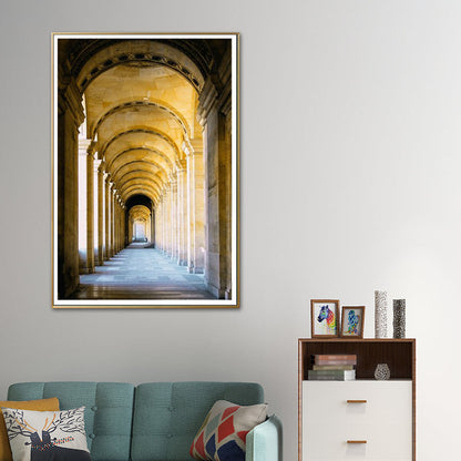 Vivolux | Gelbes Bogen Flur Wanddekoration Architektur Moderner Stil Texturiertes Leinwand Kunstwerk für Zuhause