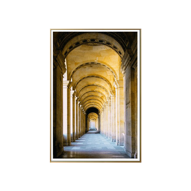 Vivolux | Gelbes Bogen Flur Wanddekoration Architektur Moderner Stil Texturiertes Leinwand Kunstwerk für Zuhause