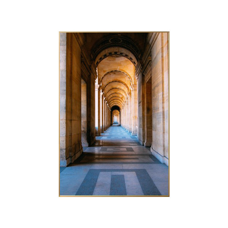 Vivolux | Gelbes Bogen Flur Wanddekoration Architektur Moderner Stil Texturiertes Leinwand Kunstwerk für Zuhause