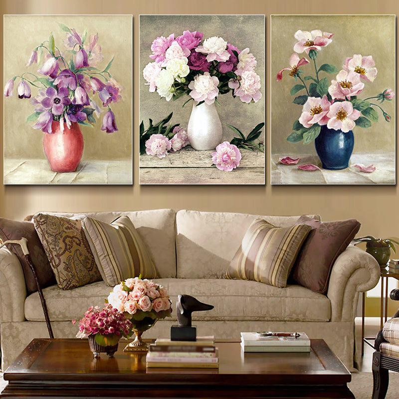 Vivolux | Blumen und Vase Malerei Leinwand Modernismus Texturierte Wandkunst in Heller Farbe